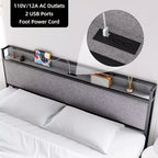 Letto King Size con Cassetti Contenitore e Stazione di Ricarica USB, Letto Imbottito con Piattaforma