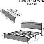 Letto King Size con Cassetti Contenitore e Stazione di Ricarica USB, Letto Imbottito con Piattaforma