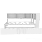 Divano letto matrimoniale con rotelle ed libreria, divano letto a L con porte USB, letto ad angolo matrimoniale in legno con testiera portaoggetti