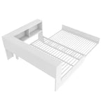 Divano letto matrimoniale con rotelle ed libreria, divano letto a L con porte USB, letto ad angolo matrimoniale in legno con testiera portaoggetti