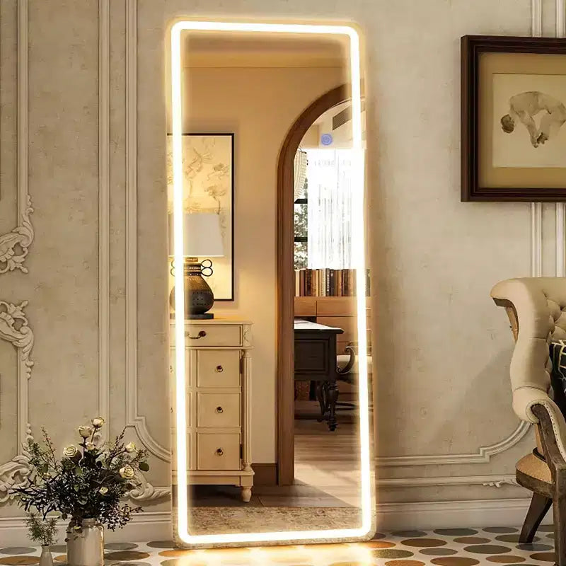 LED Full-Length Mirror with Aluminum Alloy Frame, Adjustable Color Temperature, 3-in-1 (Standing/Hanging/Leaning), 60-Inch Smart Body Mirror