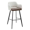 HomeRoots 30 Ivory Brown And Black Boucle Faux Leather And Steel Bar Height Swivel Bar Chair