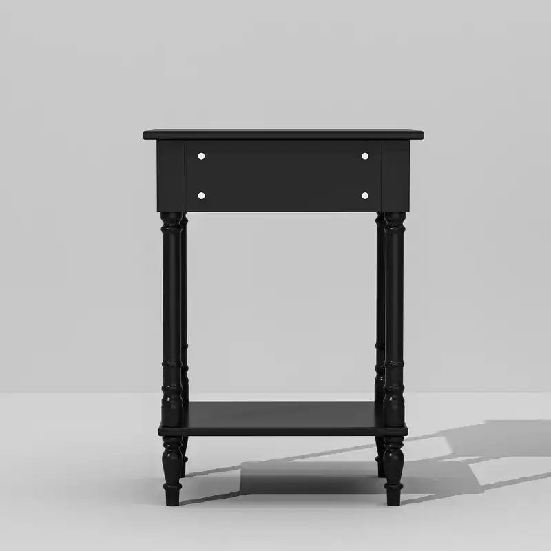 Comodino Famapy Chic Bianco/Nero con cassetto e ripiano inferiore, tavolino laterale: Elegante soluzione salvaspazio per la camera da letto, comodino con cassetto