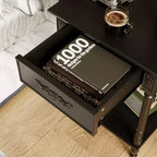Comodino Famapy Chic Bianco/Nero con cassetto e ripiano inferiore, tavolino laterale: Elegante soluzione salvaspazio per la camera da letto, comodino con cassetto