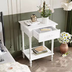 Comodino Famapy Chic Bianco/Nero con cassetto e ripiano inferiore, tavolino laterale: Elegante soluzione salvaspazio per la camera da letto, comodino con cassetto