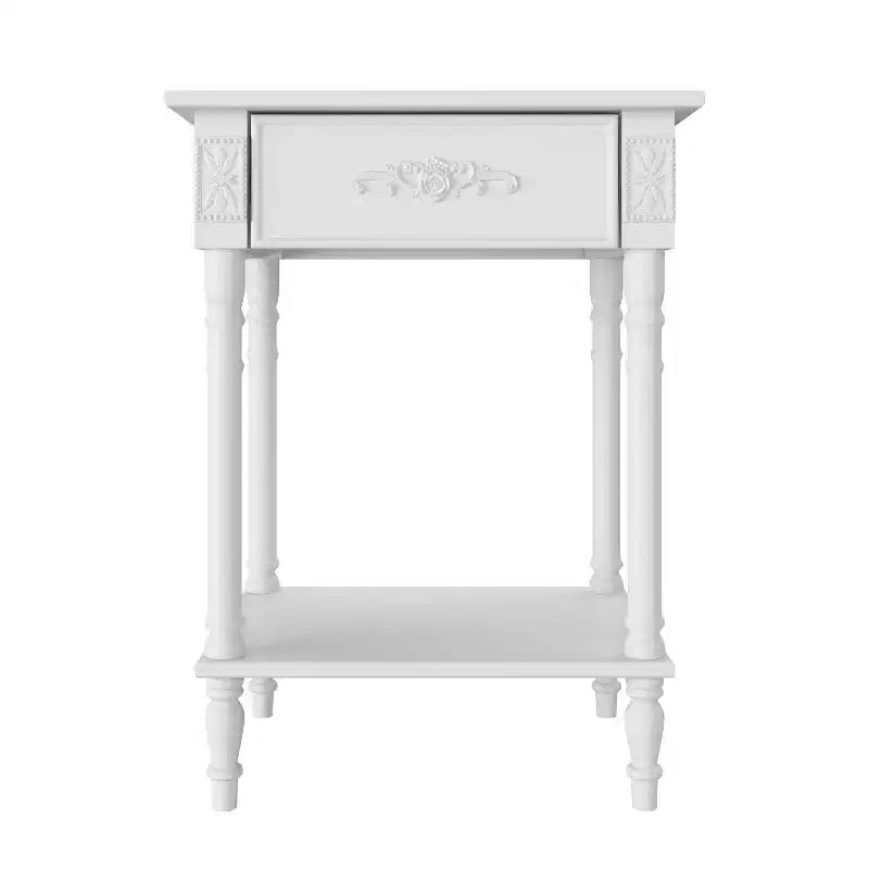Comodino Famapy Chic Bianco/Nero con cassetto e ripiano inferiore, tavolino laterale: Elegante soluzione salvaspazio per la camera da letto, comodino con cassetto
