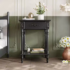 Comodino Famapy Chic Bianco/Nero con cassetto e ripiano inferiore, tavolino laterale: Elegante soluzione salvaspazio per la camera da letto, comodino con cassetto