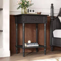 Comodino Famapy Chic Bianco/Nero con cassetto e ripiano inferiore, tavolino laterale: Elegante soluzione salvaspazio per la camera da letto, comodino con cassetto