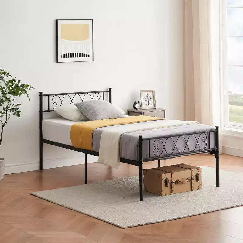 Metal Platform Bed Frame with Headboard, Footboard, Under-Bed Storage, No Spring Mattress Required, Easy to Assemble and Noiseless