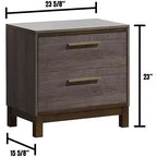 Comodino contemporaneo 1 pz. due tonalità grigio antico, mobile da camera da letto, guide centrali in metallo, maniglie a barra in ottone