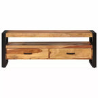 vidaXL Solid Sheesham Wood TV Stand - Vintage-Style Brown 47.2x13.8x17.7 TV Cabinet with Two Drawers and One Shelf, Durable Steel Frame