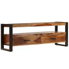 vidaXL Mobile TV in Legno Massello di Sheesham – Marrone Stile Vintage, 120x35x45 cm, con Due Cassetti e Uno Scaffale, Struttura in Acciaio Resistente