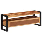 vidaXL Mobile TV in Legno Massello di Sheesham – Marrone Stile Vintage, 120x35x45 cm, con Due Cassetti e Uno Scaffale, Struttura in Acciaio Resistente