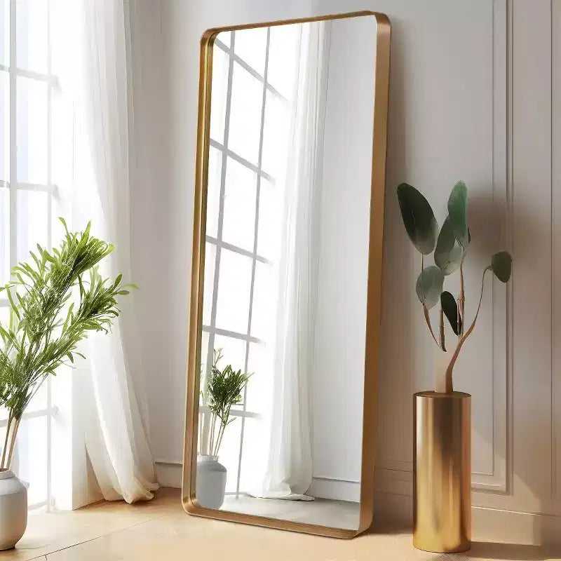 MAYEERTY 71 inch Full Length Mirror Rounded Rectangle Aluminum Alloy Frame Leaning Haning Dressing Mirror Gold