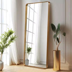 MAYEERTY 71 inch Full Length Mirror Rounded Rectangle Aluminum Alloy Frame Leaning Haning Dressing Mirror Gold