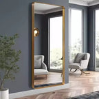 MAYEERTY Specchio a figura intera da 71 pollici, rettangolare arrotondato, con cornice in lega di alluminio, da appoggio o da appendere, color oro