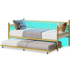 Letto a Giorno Singolo con Letto Estraibile, Letto a Giorno in Metallo Misura Singola, Struttura Letto Divano con Letto Estraibile, Non Richiede Rete a Molle, per Soggiorno, Camera da Letto