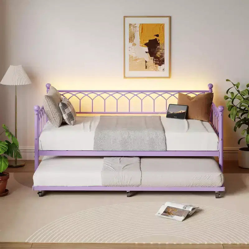 Letto a Giorno Singolo con Letto Estraibile, Letto a Giorno in Metallo Misura Singola, Struttura Letto Divano con Letto Estraibile, Non Richiede Rete a Molle, per Soggiorno, Camera da Letto