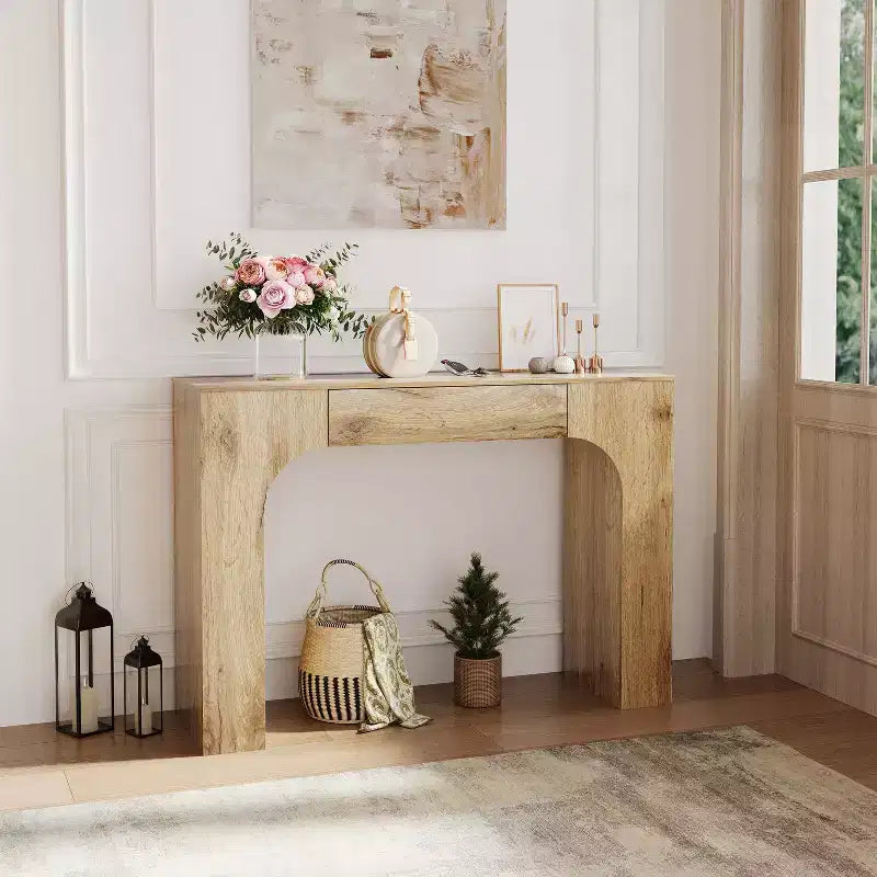 Tavolino Consolle COZONY da Inch con Cassetto Contenitore, Tavolo da Divano Industriale Rustico per Ingresso, Soggiorno, Corridoio, Atrio