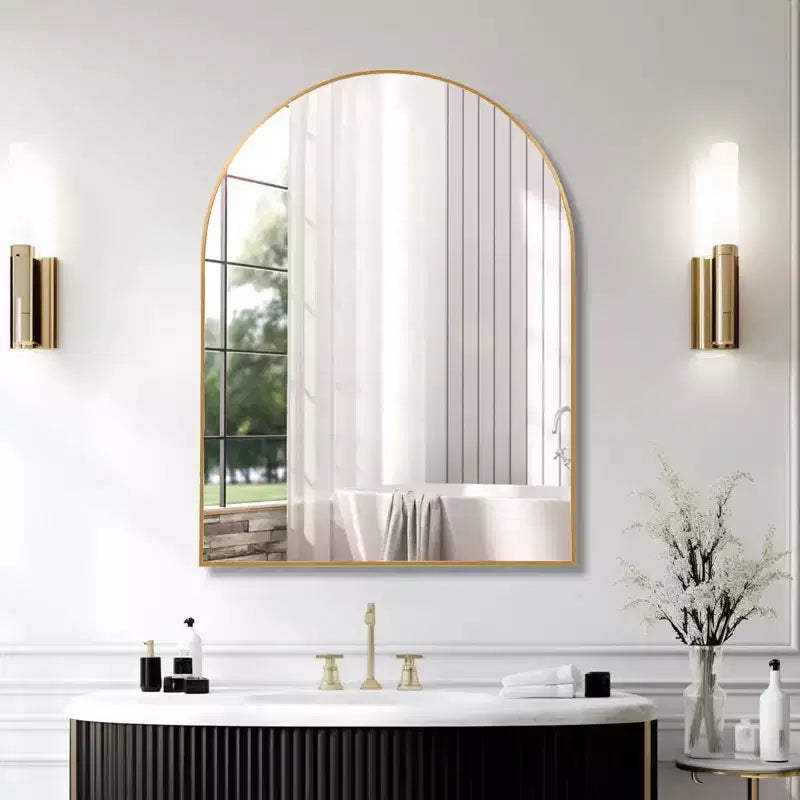 Specchio da parete ad arco con cornice in alluminio nero da 30 x 40 pollici per bagno, vanità, camera da letto, ingresso e soggiorno