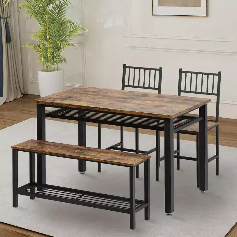 Set da tavolo da cucina da fattoria COZONY per 4 persone con panca portaoggetti, set tavolo e sedie da pranzo per cucina, sala da pranzo, appartamento