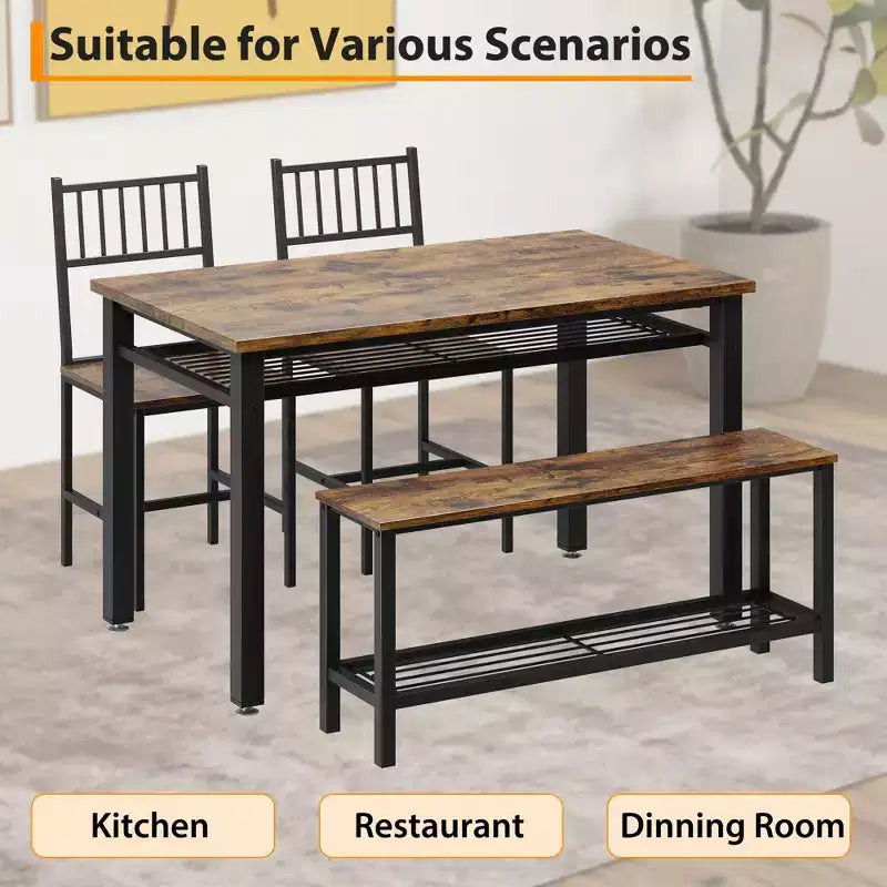 Set da tavolo da cucina da fattoria COZONY per 4 persone con panca portaoggetti, set tavolo e sedie da pranzo per cucina, sala da pranzo, appartamento