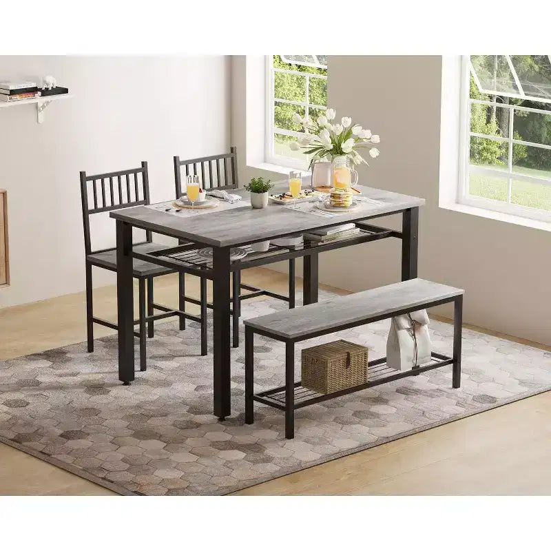 Set da tavolo da cucina da fattoria COZONY per 4 persone con panca portaoggetti, set tavolo e sedie da pranzo per cucina, sala da pranzo, appartamento