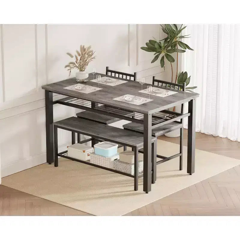 Set da tavolo da cucina da fattoria COZONY per 4 persone con panca portaoggetti, set tavolo e sedie da pranzo per cucina, sala da pranzo, appartamento