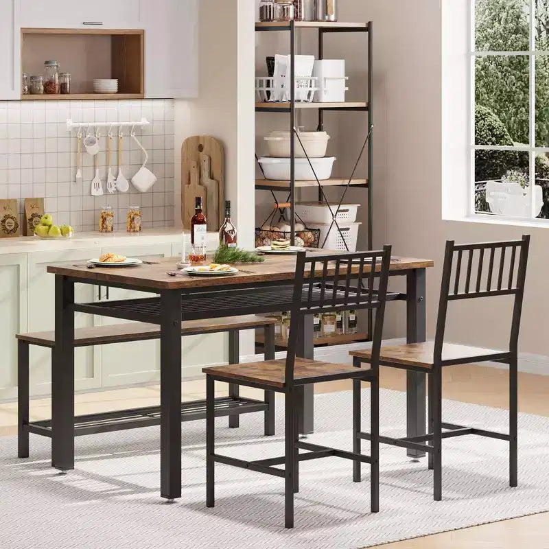 Set da tavolo da cucina da fattoria COZONY per 4 persone con panca portaoggetti, set tavolo e sedie da pranzo per cucina, sala da pranzo, appartamento