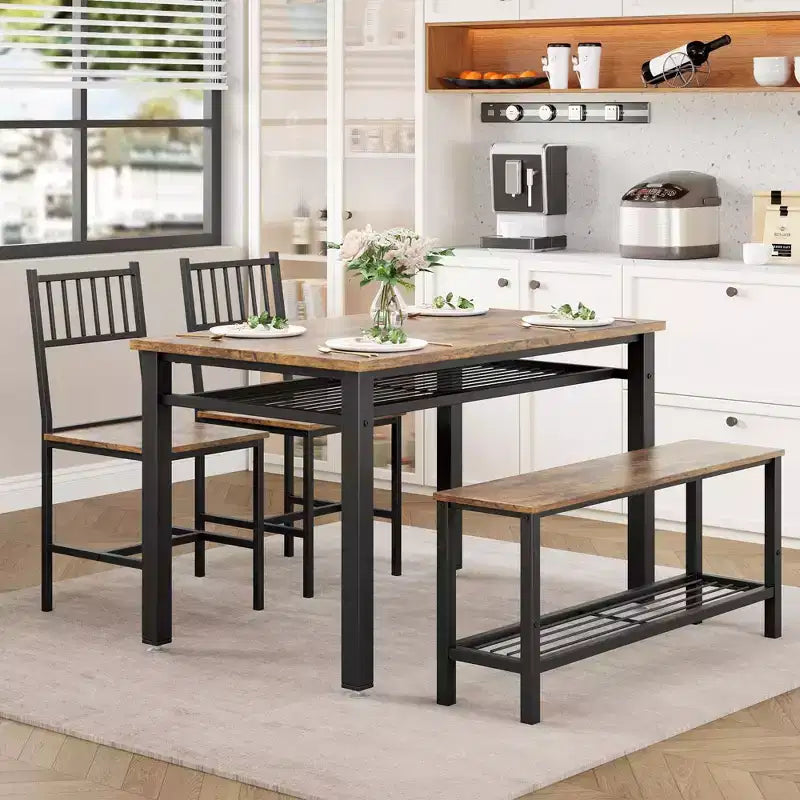 Set da tavolo da cucina da fattoria COZONY per 4 persone con panca portaoggetti, set tavolo e sedie da pranzo per cucina, sala da pranzo, appartamento