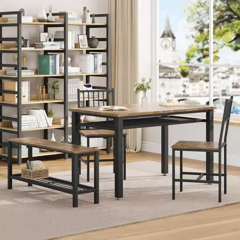 Set da tavolo da cucina da fattoria COZONY per 4 persone con panca portaoggetti, set tavolo e sedie da pranzo per cucina, sala da pranzo, appartamento