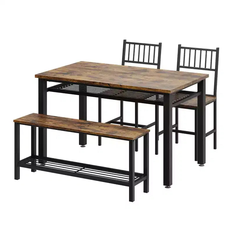 COZONY Farmhouse Kitchen Table Set for 4 with Storage Bench, Dining Table and Chairs Set for Kitchen Dining Room Apartment