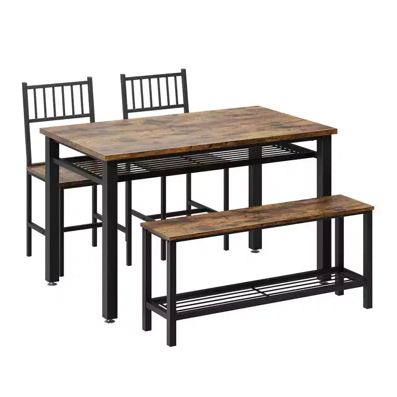 Set da tavolo da cucina da fattoria COZONY per 4 persone con panca portaoggetti, set tavolo e sedie da pranzo per cucina, sala da pranzo, appartamento