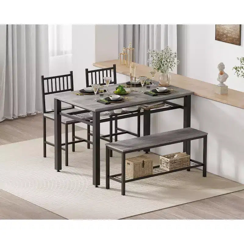 Set da tavolo da cucina da fattoria COZONY per 4 persone con panca portaoggetti, set tavolo e sedie da pranzo per cucina, sala da pranzo, appartamento