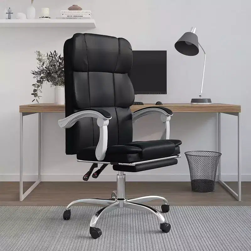 CLIHOME Faux Leather Desk Chair Adjustable Height,Ergonomic High Back Computer Chair with Lumbar Support & Footrest for Home and Office