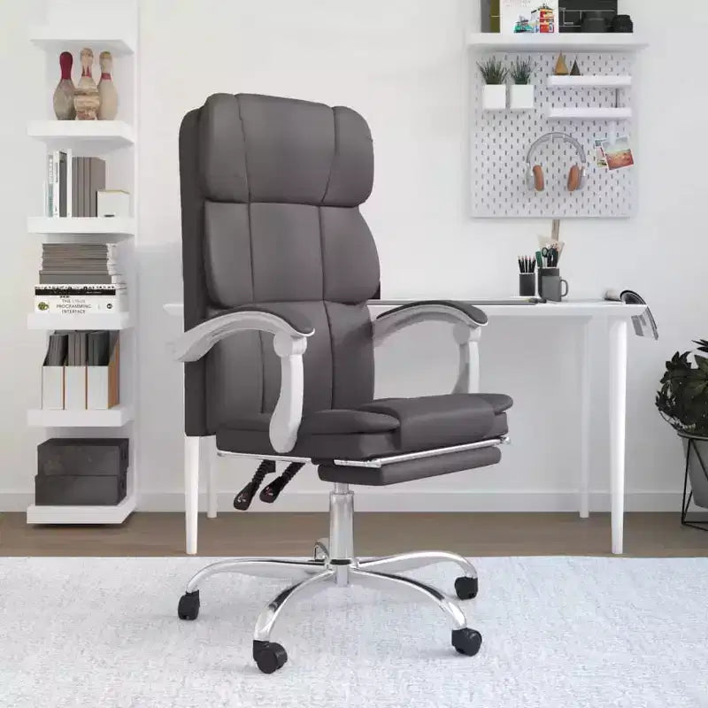 CLIHOME Sedia da scrivania in ecopelle regolabile in altezza, sedia ergonomica da computer con schienale alto, supporto lombare e poggiapiedi per casa e ufficio