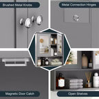 Pensile da bagno Celebalcony con specchio, da parete, organizer in legno con scomparto aperto, ante e ripiani regolabili