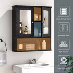 Pensile da bagno Celebalcony con specchio, da parete, organizer in legno con scomparto aperto, ante e ripiani regolabili