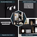 Pensile da bagno Celebalcony con specchio, da parete, organizer in legno con scomparto aperto, ante e ripiani regolabili
