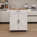 Rolling Kitchen Cart with Wooden Top, Drawer, Cabinet, and Towel Rack  Mobile Island for Kitchen, Garage, or Office