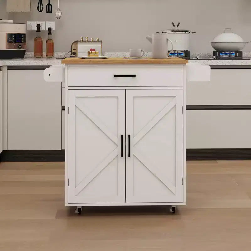 Rolling Kitchen Cart with Wooden Top, Drawer, Cabinet, and Towel Rack  Mobile Island for Kitchen, Garage, or Office