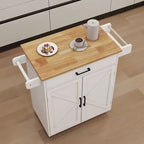 Carrello da Cucina su Ruote con Piano in Legno, Cassetto, Armadietto e Portasciugamani - Isola Mobile per Cucina, Garage o Ufficio