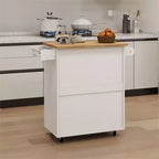 Carrello da Cucina su Ruote con Piano in Legno, Cassetto, Armadietto e Portasciugamani - Isola Mobile per Cucina, Garage o Ufficio
