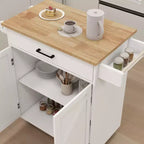 Carrello da Cucina su Ruote con Piano in Legno, Cassetto, Armadietto e Portasciugamani - Isola Mobile per Cucina, Garage o Ufficio