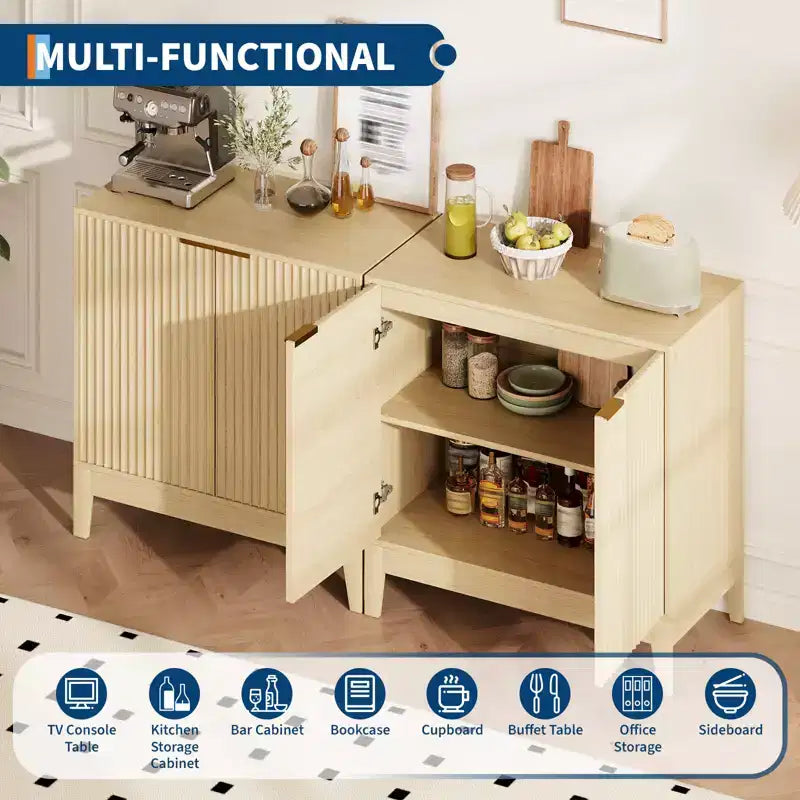 Ante e Ripiano Regolabile, Credenza a Buffet Scanalata per Soggiorno Sala da Pranzo Cucina Ingresso