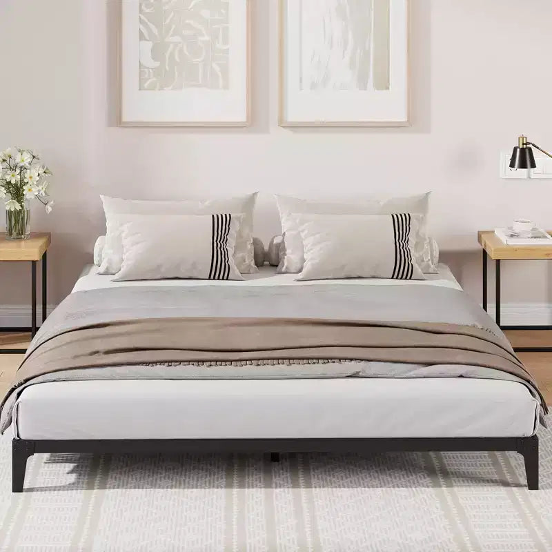 Heavy Duty Metal Platform Bed Frame, Sturdy Black Slat Support, No Box Spring Needed, 1000LB Capacity, Noise Free & Easy Assembly
