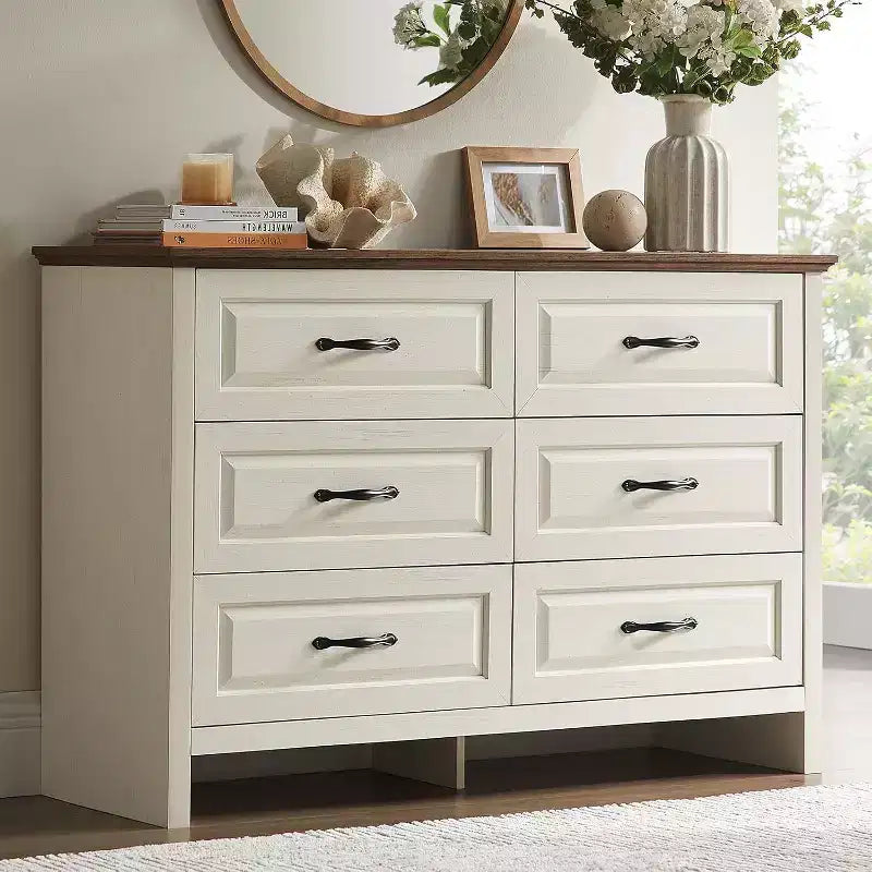 6 Drawer Dresser for Bedroom, 47.2 In with Natural Texture, Large Drawers, Rustic Farmhouse Chest of Drawers for Bedroom, Living Room, Hallway