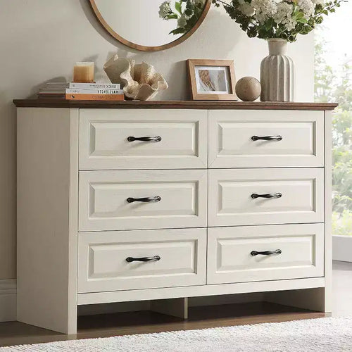 6 Drawer Dresser for Bedroom, 47.2 In with Natural Texture, Large Drawers, Rustic Farmhouse Chest of Drawers for Bedroom, Living Room, Hallway