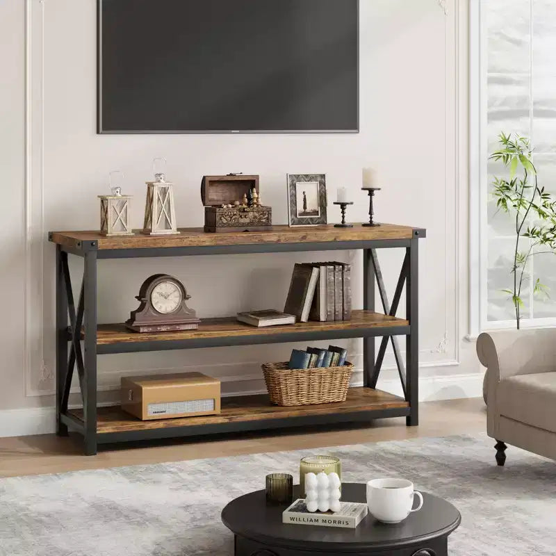 47 Long Console Table, 3-Tier Entryway Table, Sofa Table Behind Couch, Industrial Entry Table, Rectangular Sofa Table, for Hallway, Bedroom