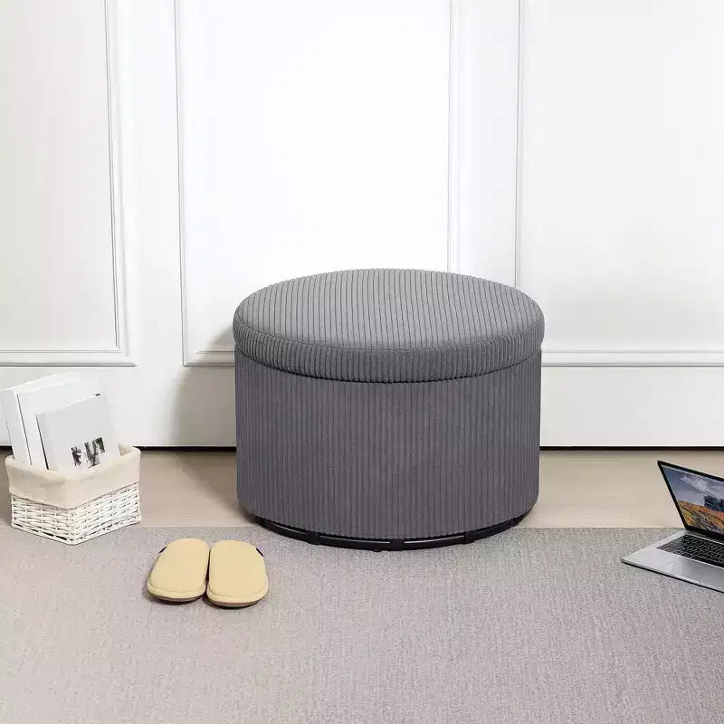 Pouf contenitore rotondo da 24 pollici con coperchio, poggiapiedi imbottito in velluto a coste per soggiorno, camera da letto